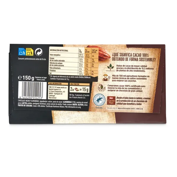 Chocolate negro con almendras enteras Nestlé Dark 150 g 2