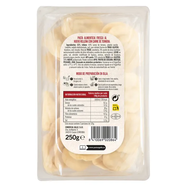 Pasta fresca rellena con ternera gallega Gallo 250 g 2