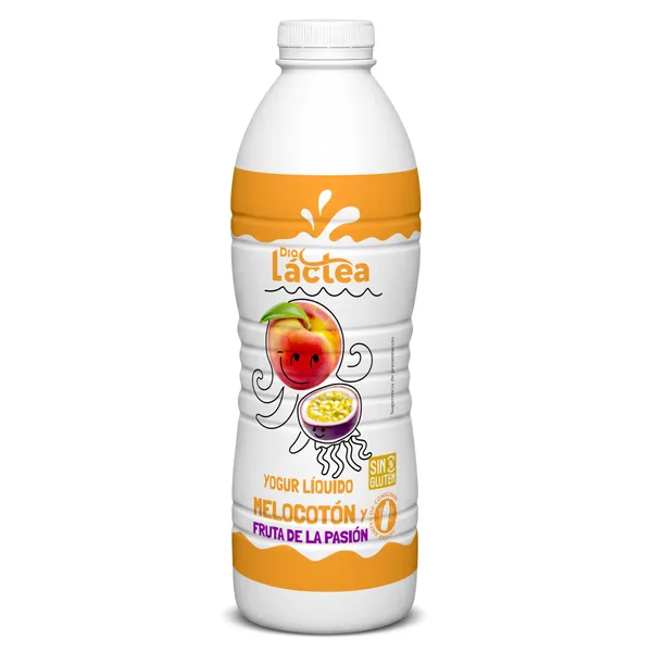 Yogur líquido sabor melocotón y fruto de la pasión Dia Láctea botella 1 Kg