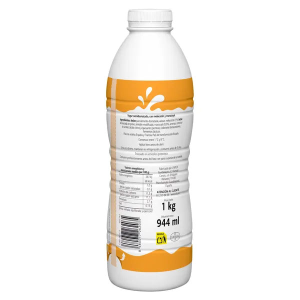 Yogur líquido sabor melocotón y fruto de la pasión Dia Láctea botella 1 Kg 2