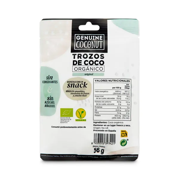 Coco troceado bio Genuine coconut bolsa 56 g 2