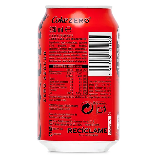 Refresco de cola zero azúcar Coca-Cola lata 33 cl 3