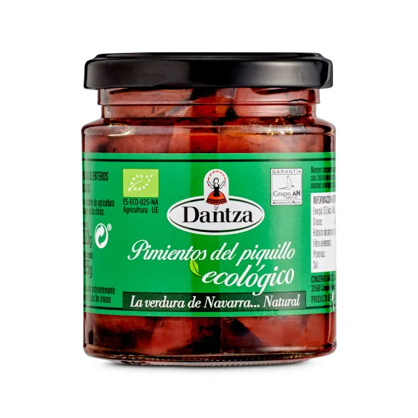 Pimientos del piquillo ecológico Dantza frasco 195 g