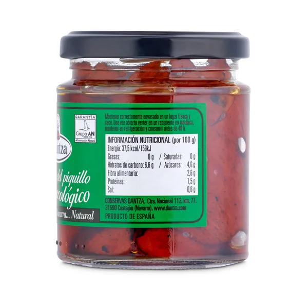 Pimientos del piquillo ecológico Dantza frasco 195 g 2