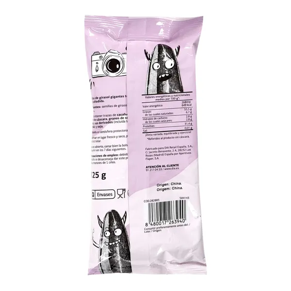 Pipas gigantes sin sal Dia Snack Maniac 125 g 3