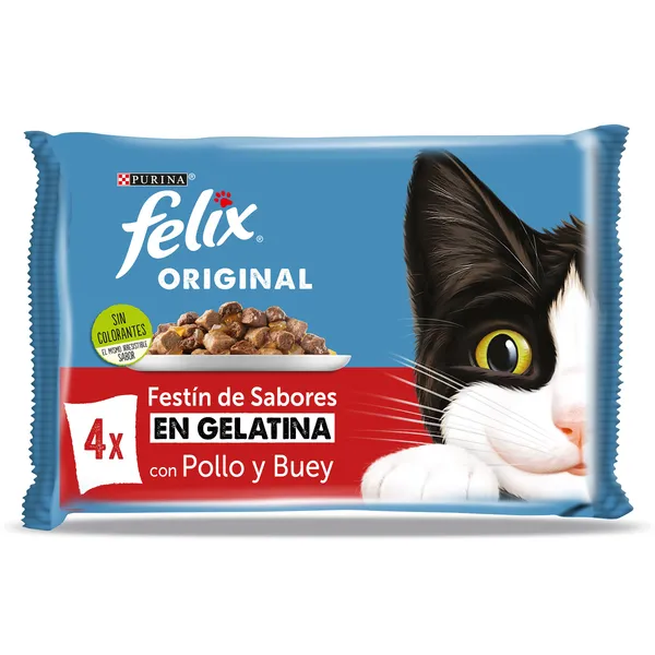 Alimento para gatos en gelatina con pollo y buey Felix 4 x 85 g 2