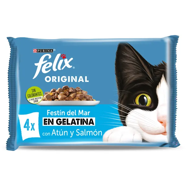 Alimento para gatos en gelatina atún y salmón Felix 4 x 85 g 2