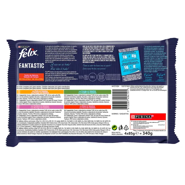Alimento para gatos fantastic con pollo, conejo, cordero y buey Felix 4 x 85 g 3