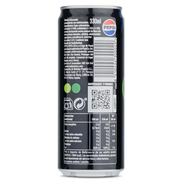 Pepsi zero azúcar sabor lima 330 ml 3