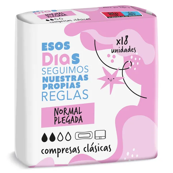 Compresas clásicas normal plegada Esos Dias bolsa 18 unidades