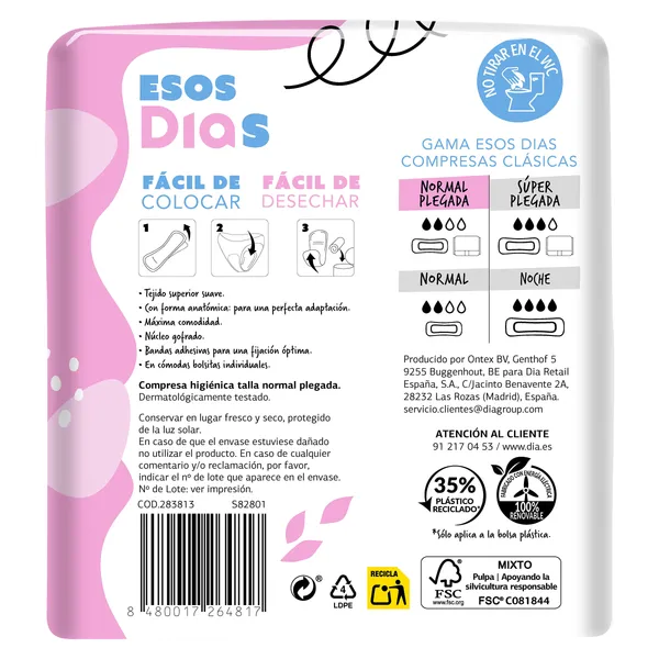 Compresas clásicas normal plegada Esos Dias bolsa 18 unidades 3
