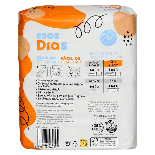 Compresas clásicas súper plegada Esos Dias bolsa 16 unidades 3