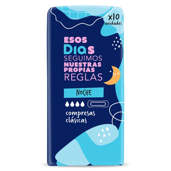 Compresas clásicas noche sin alas Esos Dias bolsa 10 unidades 2