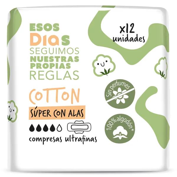 Compresas ultrafinas algodón súper con alas Esos Dias bolsa 12 unidades 2