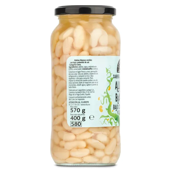Alubias blancas bajo contenido en sal Dia Vegecampo frasco 400 g 2