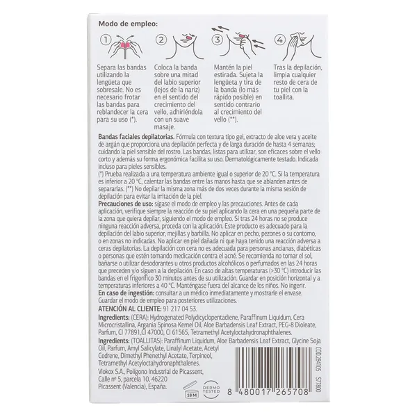 Banda depilatoria facial aloe vera Imaqe de Dia caja 16 unidades 3