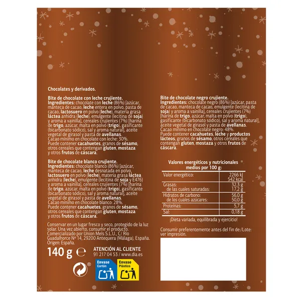 Surtido de turrones de chocolate crujientes Dulce Noel Dia bolsa 140 g 3