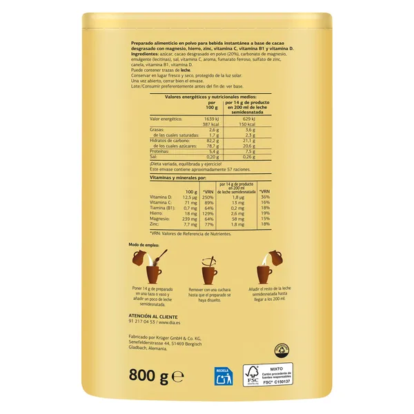 Cacao soluble instantáneo Dia Temptation 800 g 4