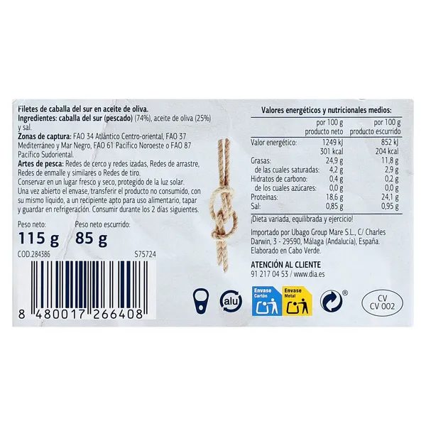 Filetes de caballa del sur en aceite de oliva Dia Mari Marinera 85 g 4