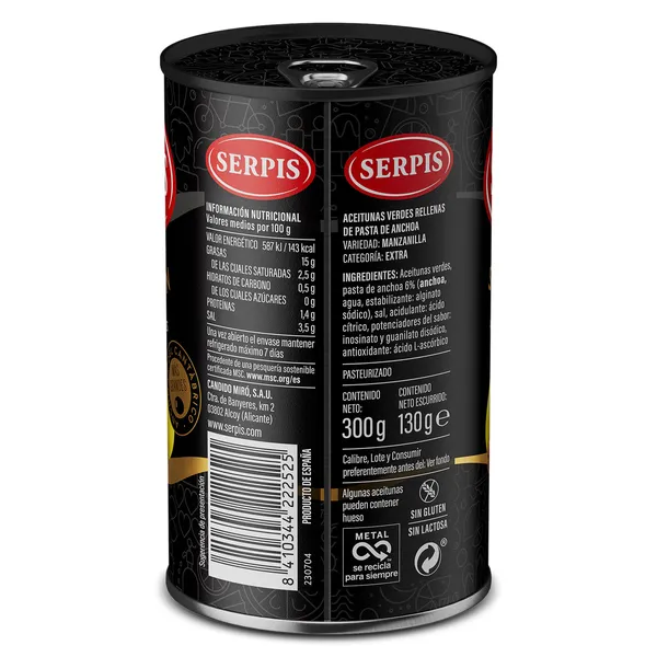 Aceitunas rellenas de anchoa Serpis 130 g 2