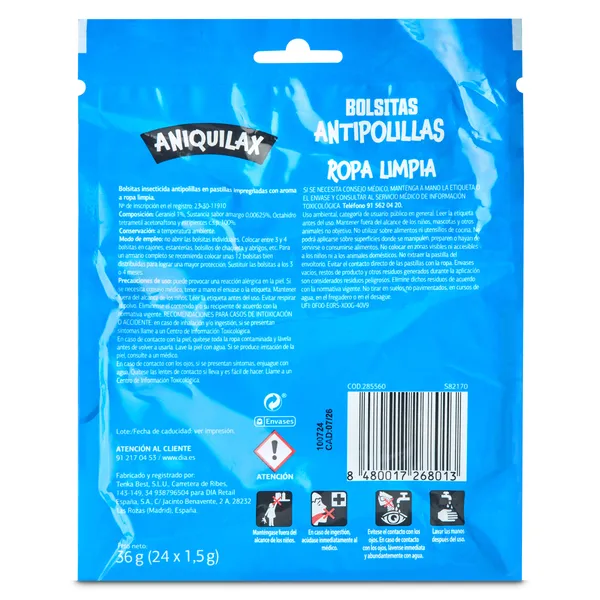 Pastillas antipolillas ropa limpia Aniquilax de Dia bolsa 24 unidades 2