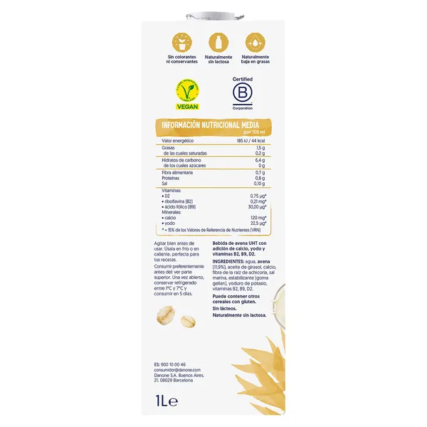Bebida de avena sin azúcar Alpro 1 L 5
