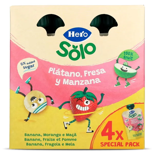 Alimento infantil con puré de plátano, fresa y manzana Hero bolsa 4 x 100 g 2
