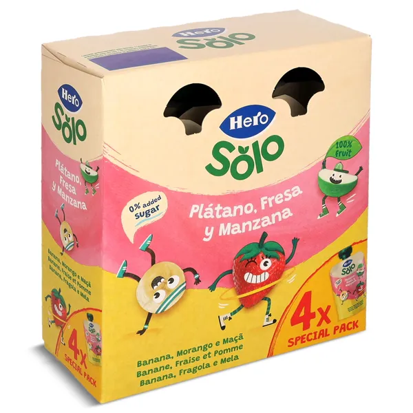 Alimento infantil con puré de plátano, fresa y manzana Hero bolsa 4 x 100 g 3