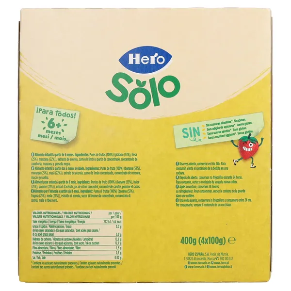 Alimento infantil con puré de plátano, fresa y manzana Hero bolsa 4 x 100 g 4