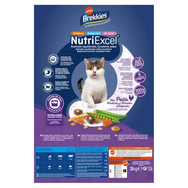 Alimento para gatos esterilizados con pollo Brekkies 3 Kg 3