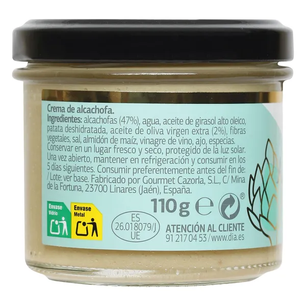 Crema de alcachofas Dia Nuestra Alacena frasco 110 g 2