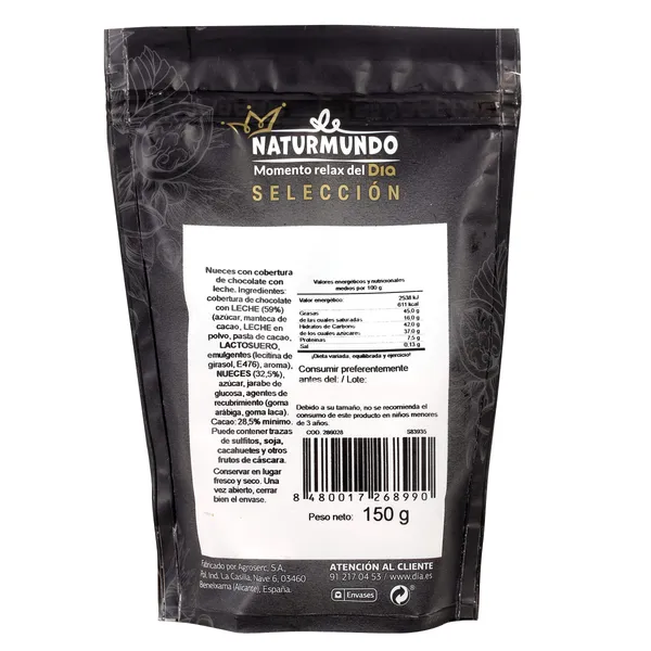 Nueces con chocolate con leche Naturmundo de Dia bolsa 150 g 2