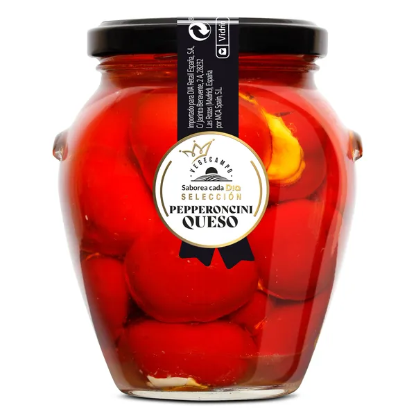 Pepperoncini rellenos de queso Vegecampo de Dia frasco 170 g 2