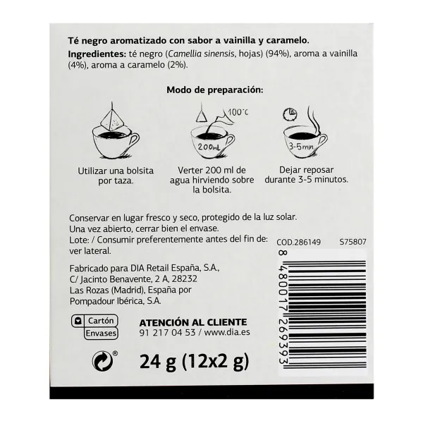 Té negro sabor vainilla y caramelo Dia Tetería 12 unidades 4