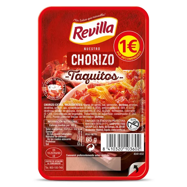 Taquitos de chorizo Revilla bandeja 65 g