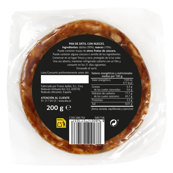 Pan de dátil con nueces Naturmundo de Dia bolsa 200 g 2