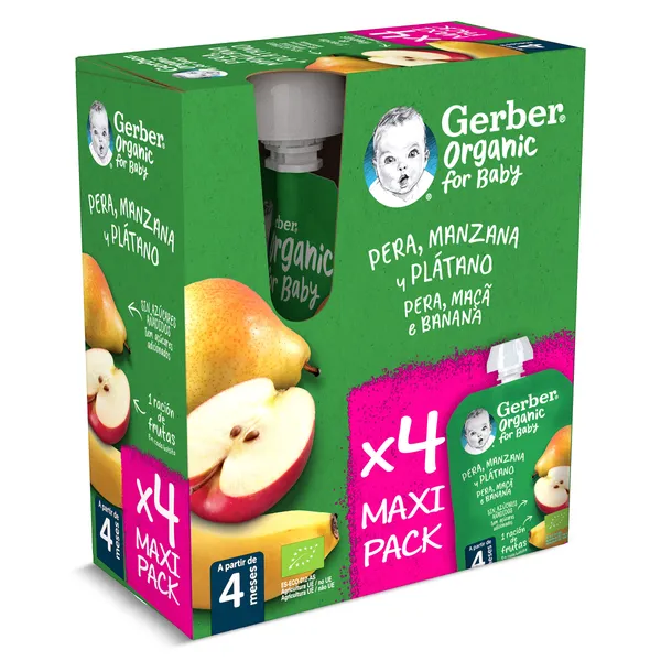 Puré de pera, manzana y plátano Gerber bolsa 4 x 90 g