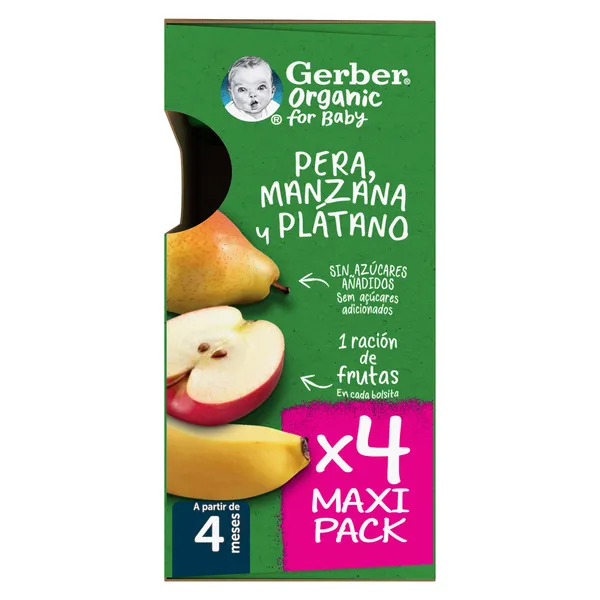 Puré de pera, manzana y plátano Gerber bolsa 4 x 90 g 3