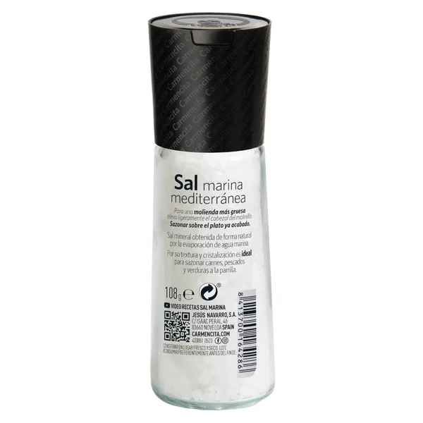 Sal marina mediterránea con molinillo Carmencita frasco 115 g 2