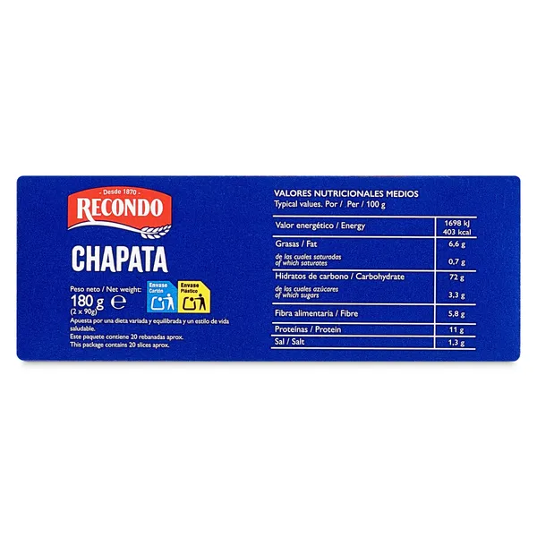 Pan chapata rústica Recondo caja 180 g 3