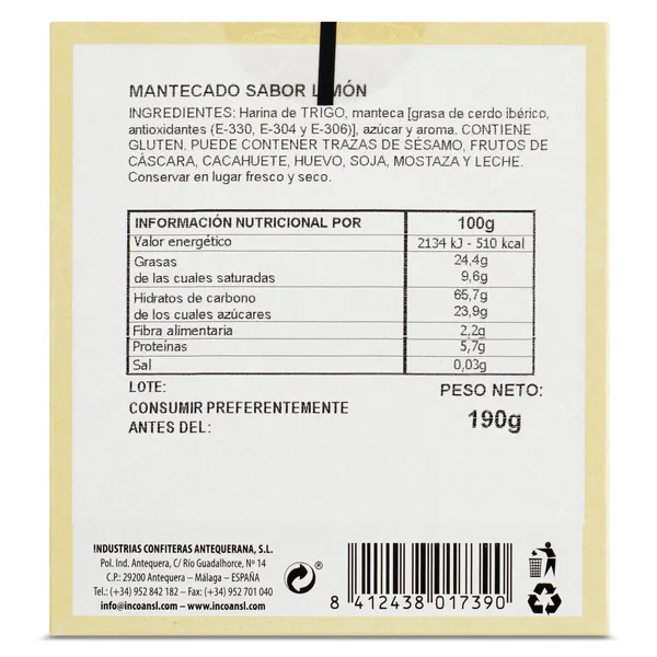 Mantecados de limón La flor de Antequera caja 190 g 3