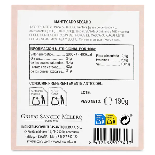 Mantecados de sésamo La flor de Antequera caja 190 g 3