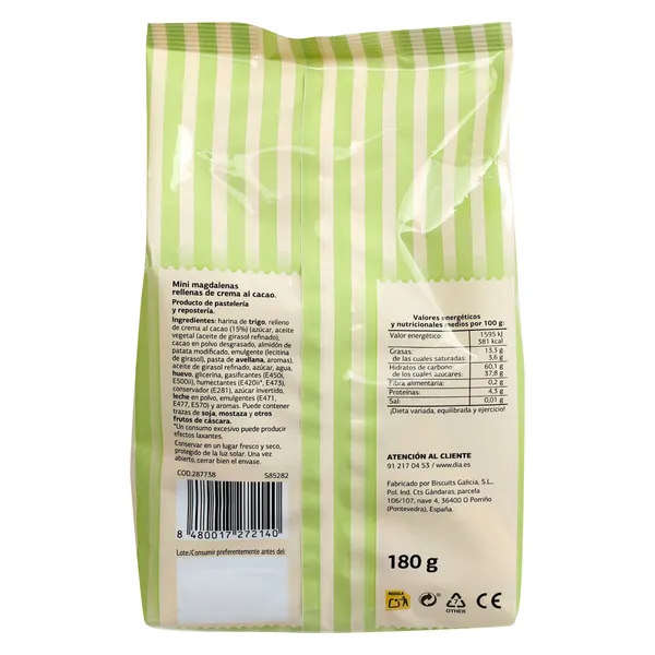 Mini magdalenas rellena de chocolate El molino de Dia bolsa 180 g 3