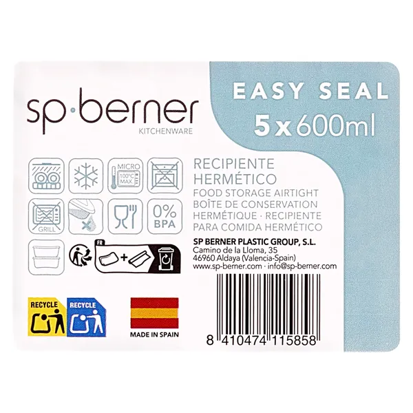 Recipientes herméticos cuadrados 600 ml set Conservers bolsa 5 unidades 4