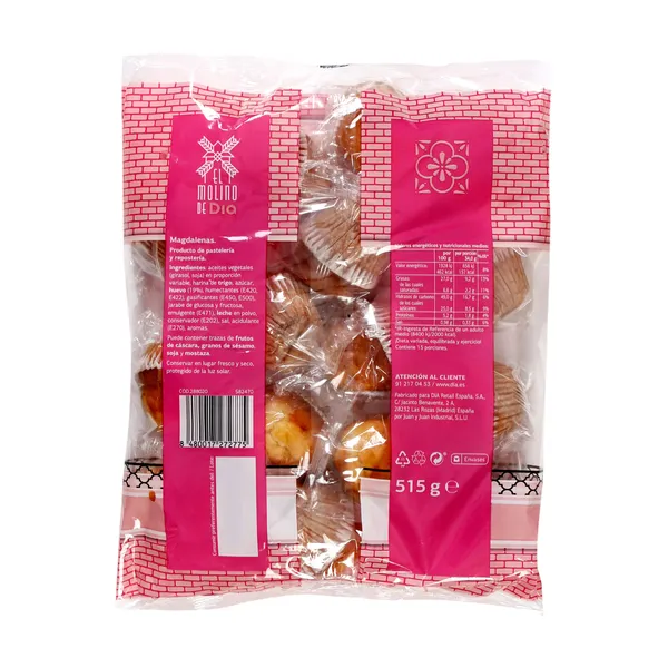 Magdalenas clásicas El molino de Dia bolsa 515 g 2