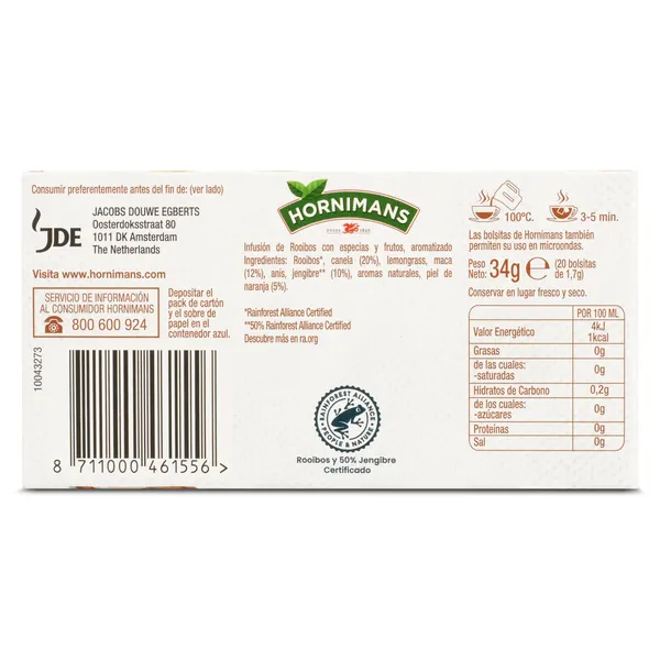 Infusión de maca con jengibre, canela y naranja Hornimans caja 20 unidades 3