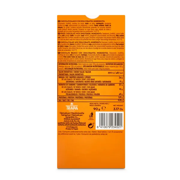 Chocolate blanco sin azúcar añadido Trapa 90 g 3