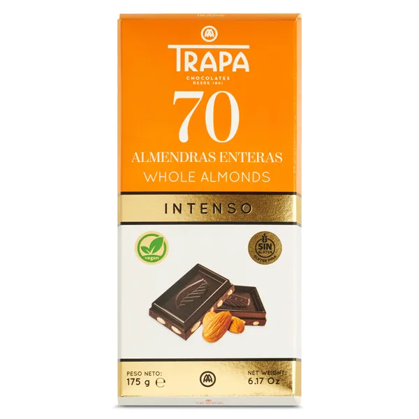 Chocolate negro 70% con almendras Trapa 175 g 2