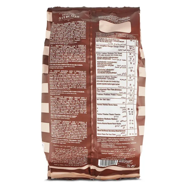 Galletas integrales con 5 cereales y chocolate Florbu bolsa 370 g 2