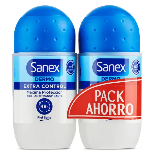 Desodorante roll-on dermo extra control 48h duplo Sanex bote 100 ml
